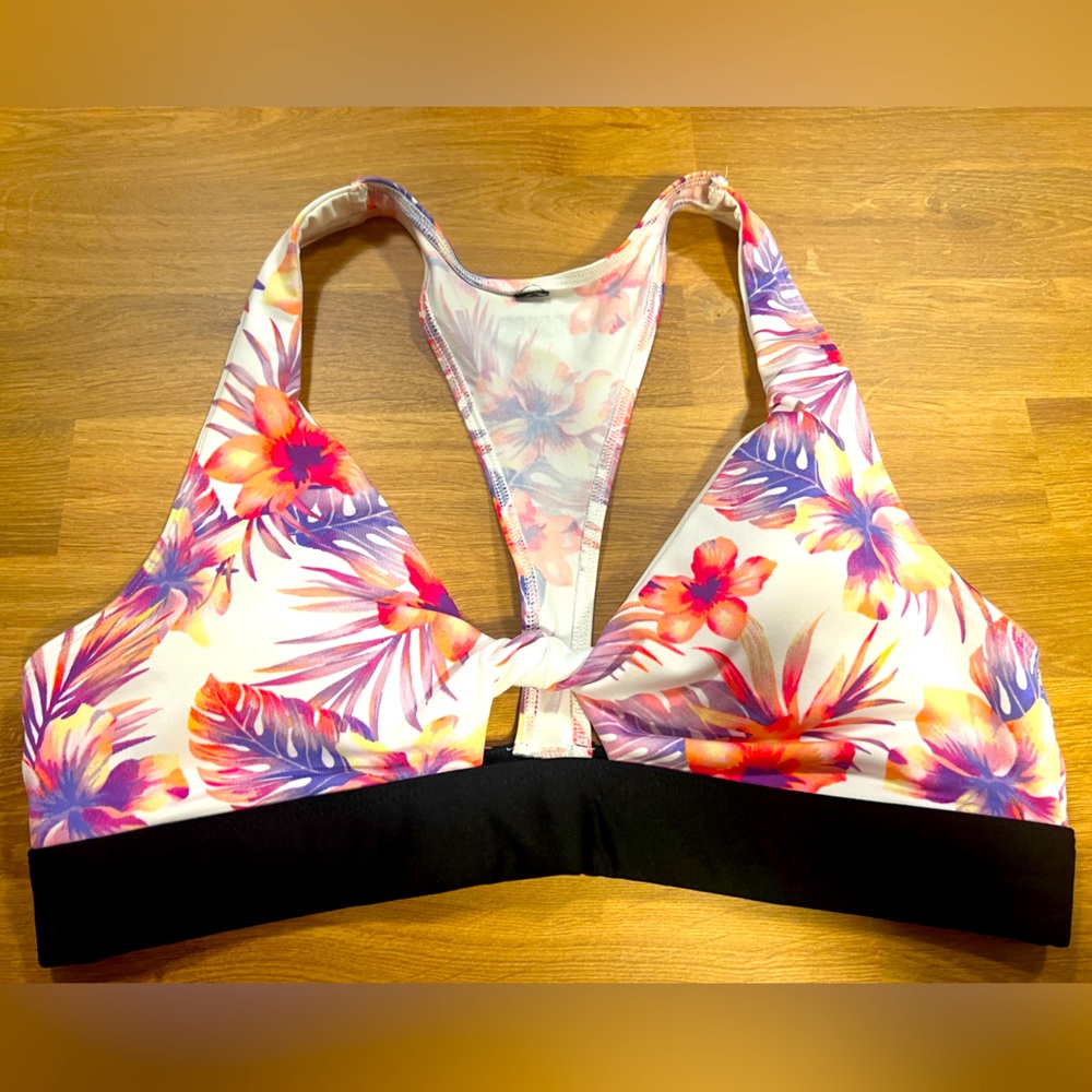Victorias Secret Pink bralette twist keyhole white with pink tropical flowers